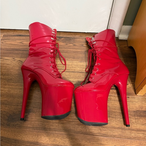 Pleaser Shoes - Pleaser Red Platform Boots